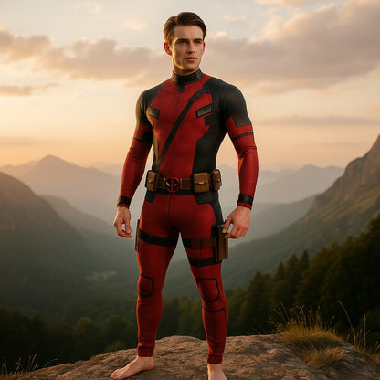 Full-Body Cosplay Jumpsuit with Printed Superhero Design