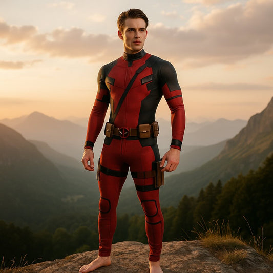 Full-Body Cosplay Jumpsuit with Printed Superhero Design