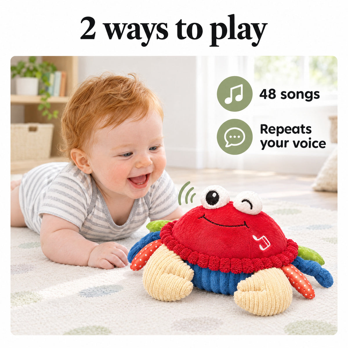 Crawling crab baby toy with 48 songs and voice repeat