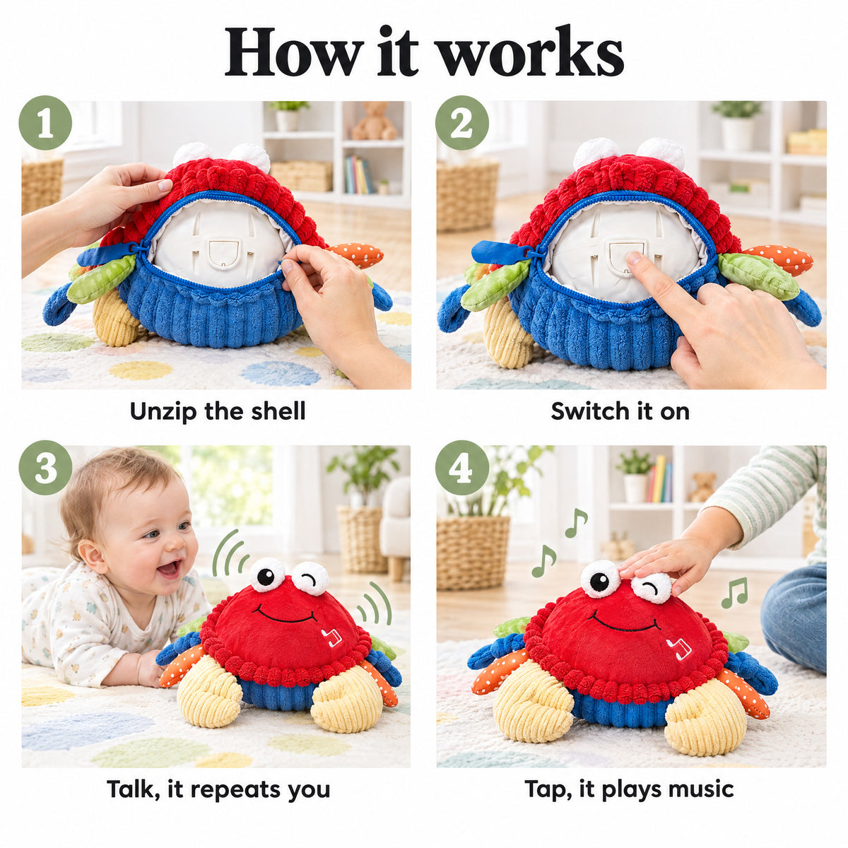 How the crawling crab baby toy works