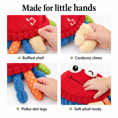 Soft textures on the crawling crab baby toy