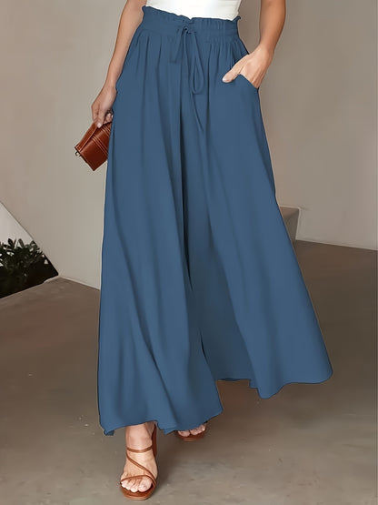 Women’s Wide Leg High Waist Long Pants with Elastic Waistband