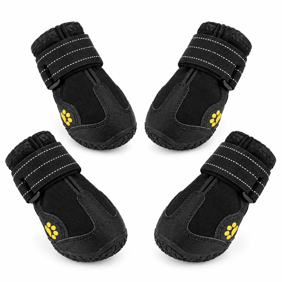 Waterproof dog boots, set of 4 with non-slip rubber sole, black