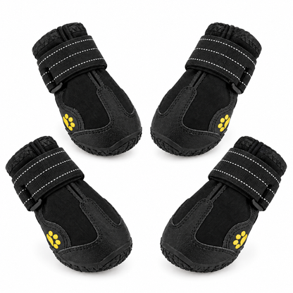 Waterproof dog boots, set of 4 with non-slip rubber sole, black