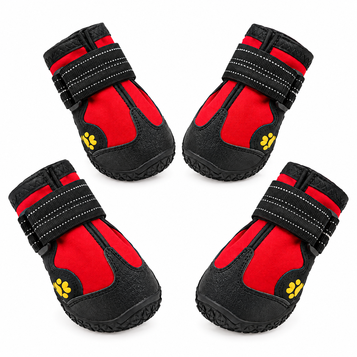 Waterproof dog boots, set of 4, red
