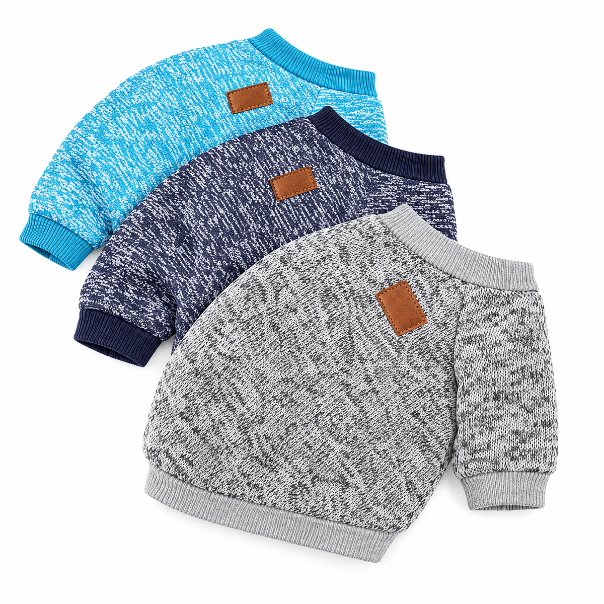 Dog sweaters for small dogs, soft knit 3-pack, grey, sky blue and navy