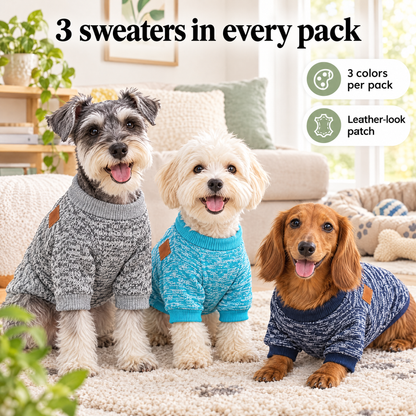 Dog sweater 3-pack with leather-look patch