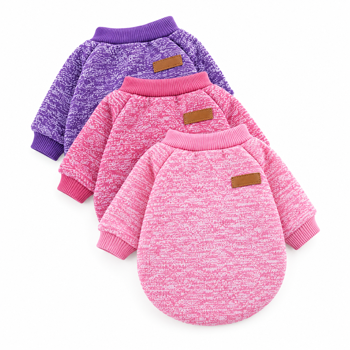 Dog sweaters 3-pack, pink, rose red and purple