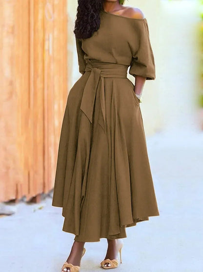 Elegant Off-the-Shoulder Lantern Sleeve Dress