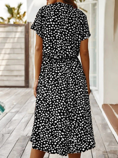 Women's Midi Printed Dress with Short Sleeves