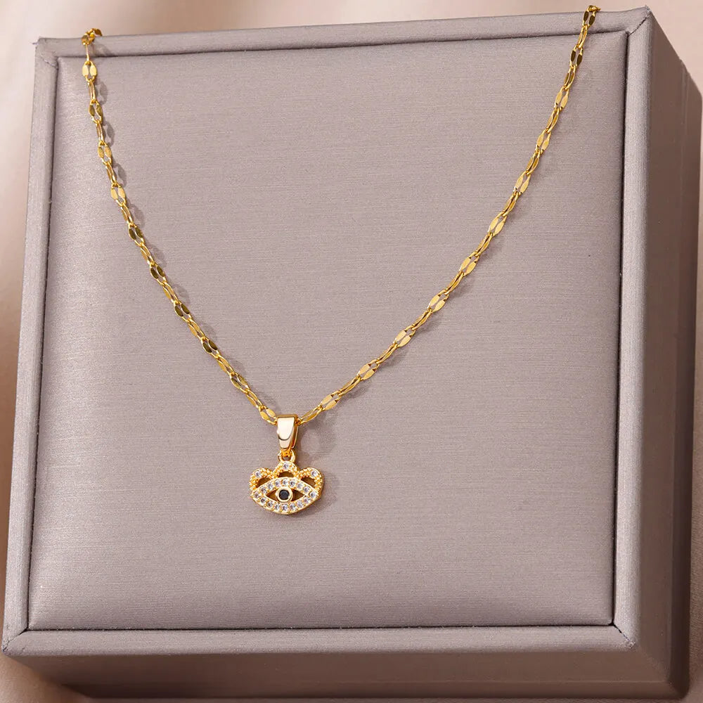 Golden Halo Zircon Evil Eye Necklace