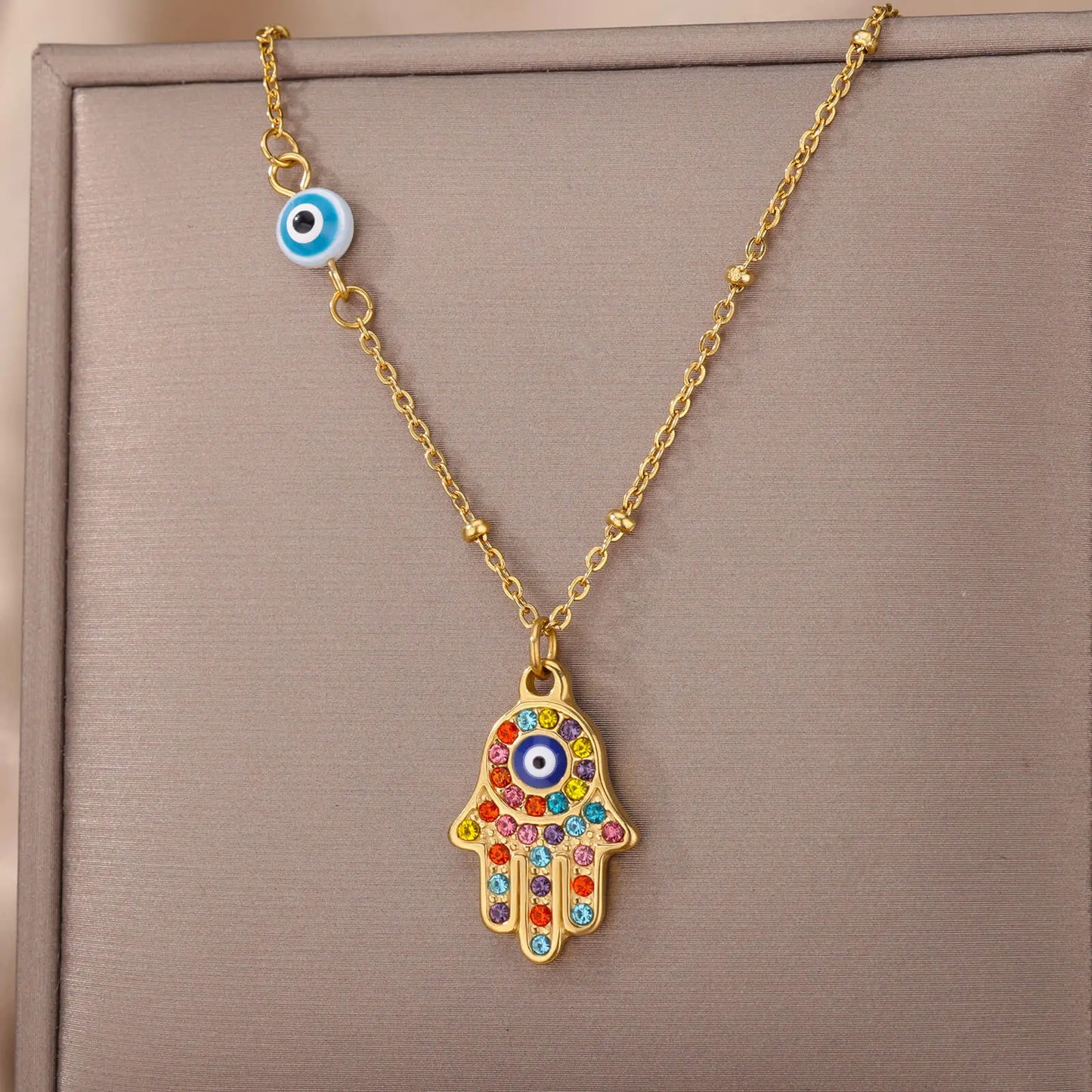 Golden Halo Zircon Evil Eye Necklace