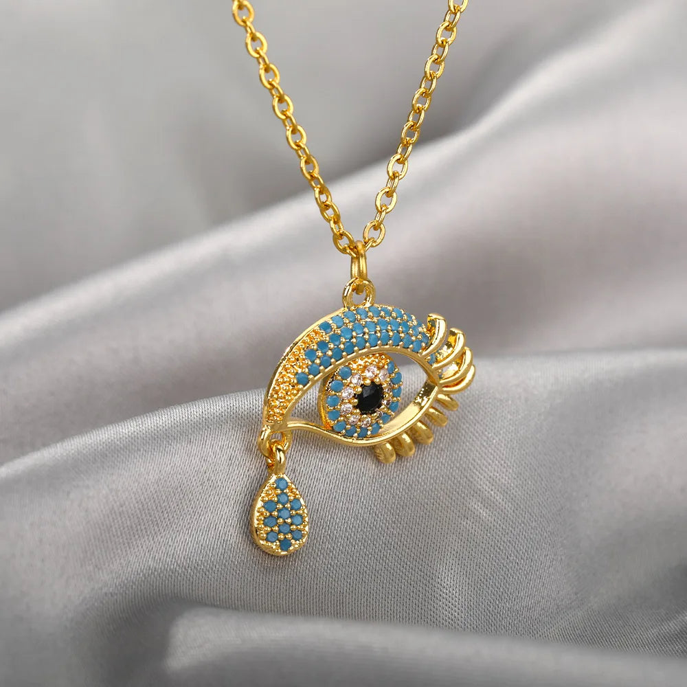 Golden Halo Zircon Evil Eye Necklace