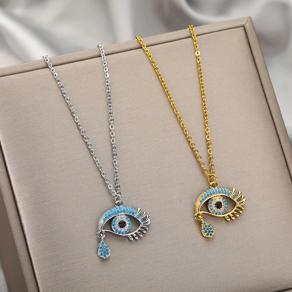 Golden Halo Zircon Evil Eye Necklace