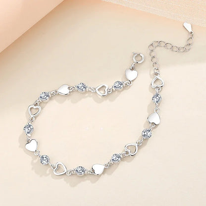 Retro 925 Sterling Silver Heart Bracelet