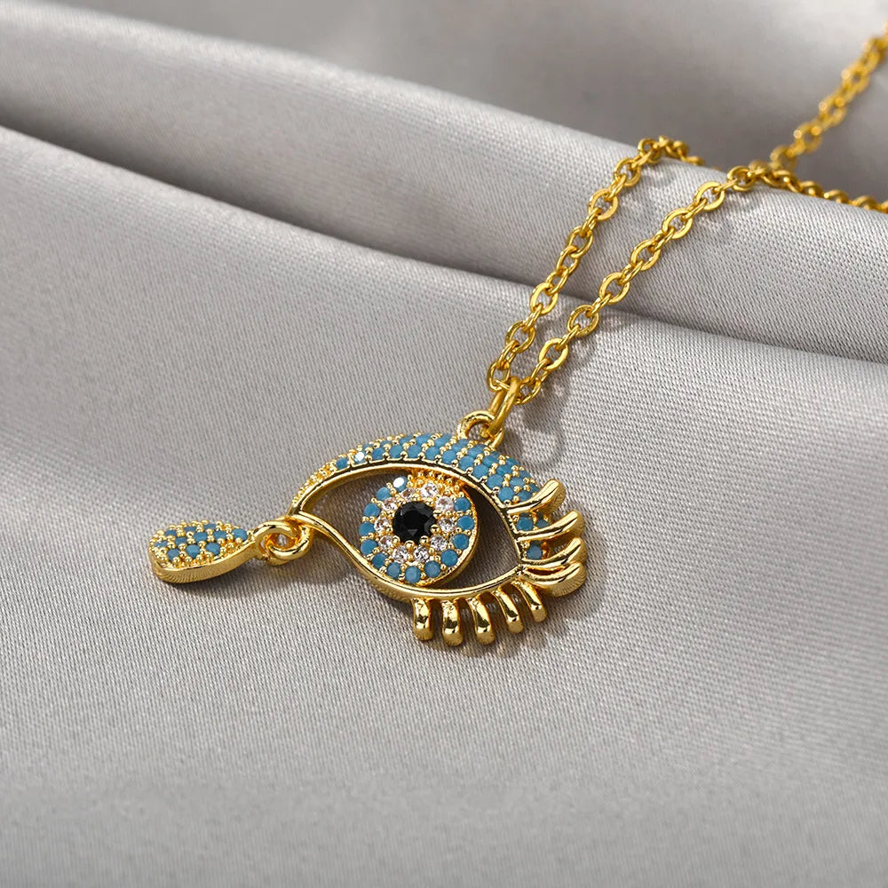 Golden Halo Zircon Evil Eye Necklace