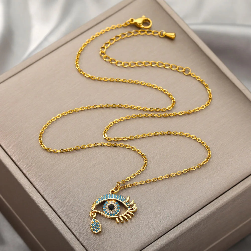 Golden Halo Zircon Evil Eye Necklace