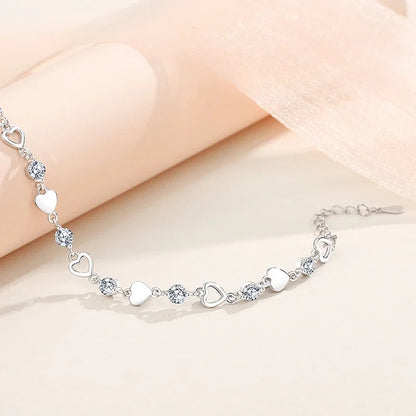 Retro 925 Sterling Silver Heart Bracelet