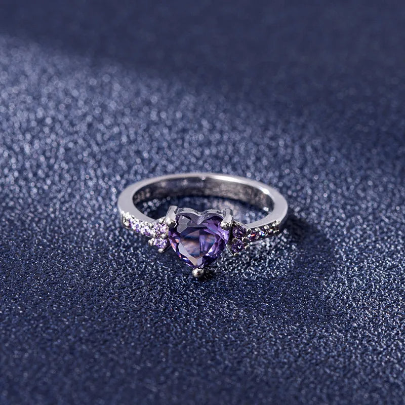 925 Silver Royal Violet Heart Ring