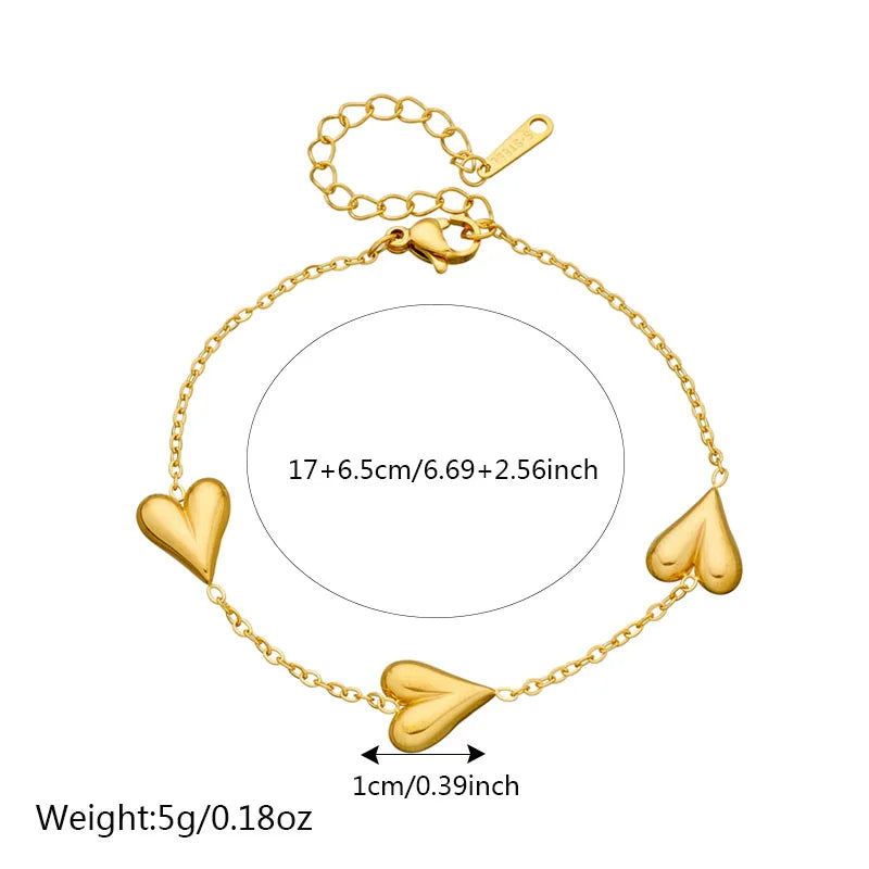 Golden Vintage Stainless Steel Heart Bracelet