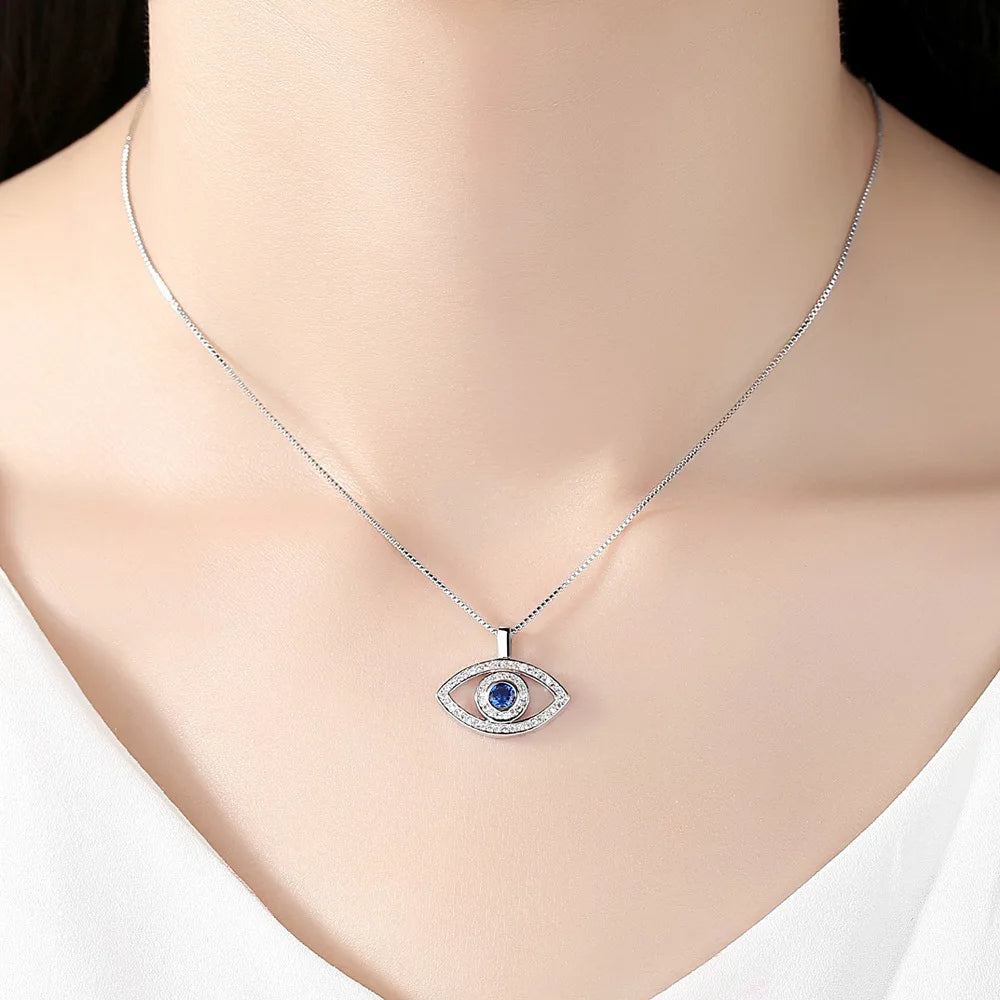 Blue Rhinestone Evil Eye Necklace