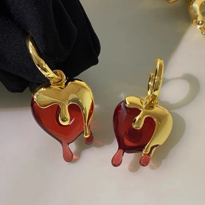 Vintage Charm Resin Heart Earrings