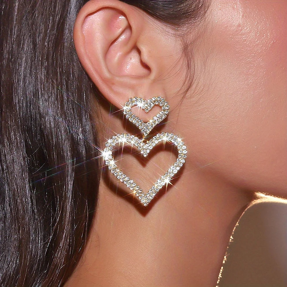 Silver Glow Double Heart Earrings