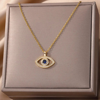 Golden Halo Zircon Evil Eye Necklace