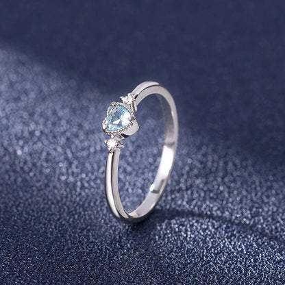 925 Silver Crystal Blue Heart Ring