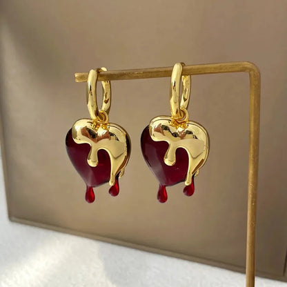 Vintage Charm Resin Heart Earrings