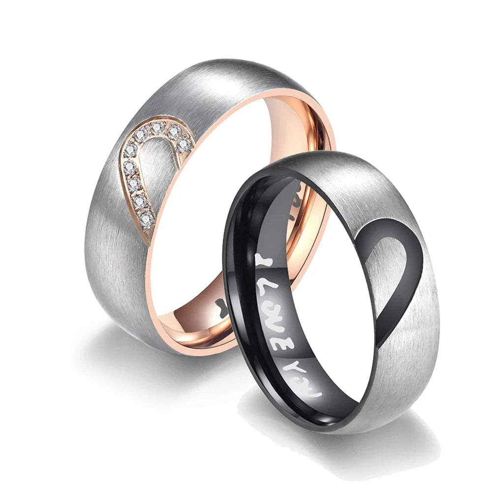 Stainless Steel Couple Heart Rings