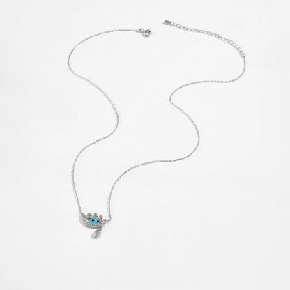 Blue Enamel Evil Eye Charm Necklace