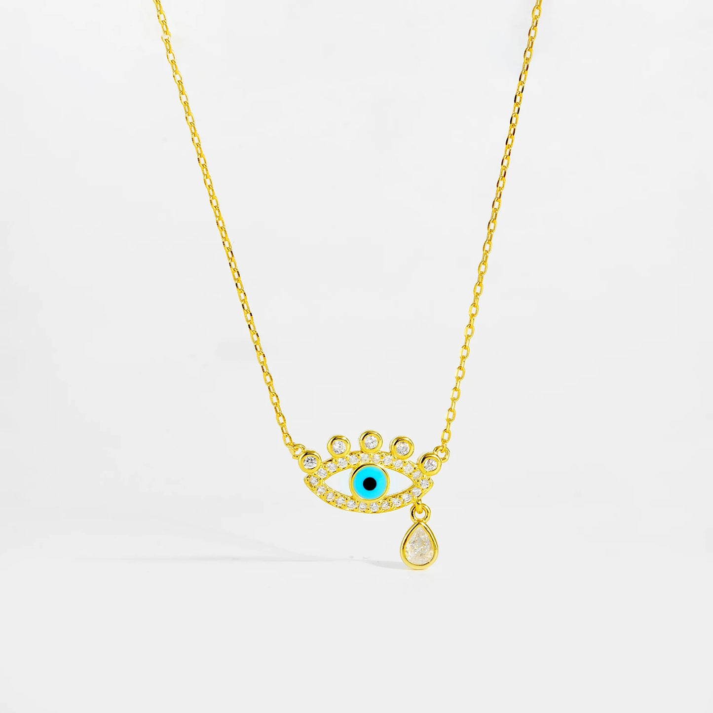 Blue Enamel Evil Eye Charm Necklace