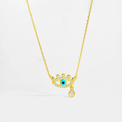 Blue Enamel Evil Eye Charm Necklace