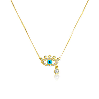 Blue Enamel Evil Eye Charm Necklace