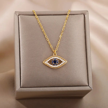 Golden Halo Zircon Evil Eye Necklace