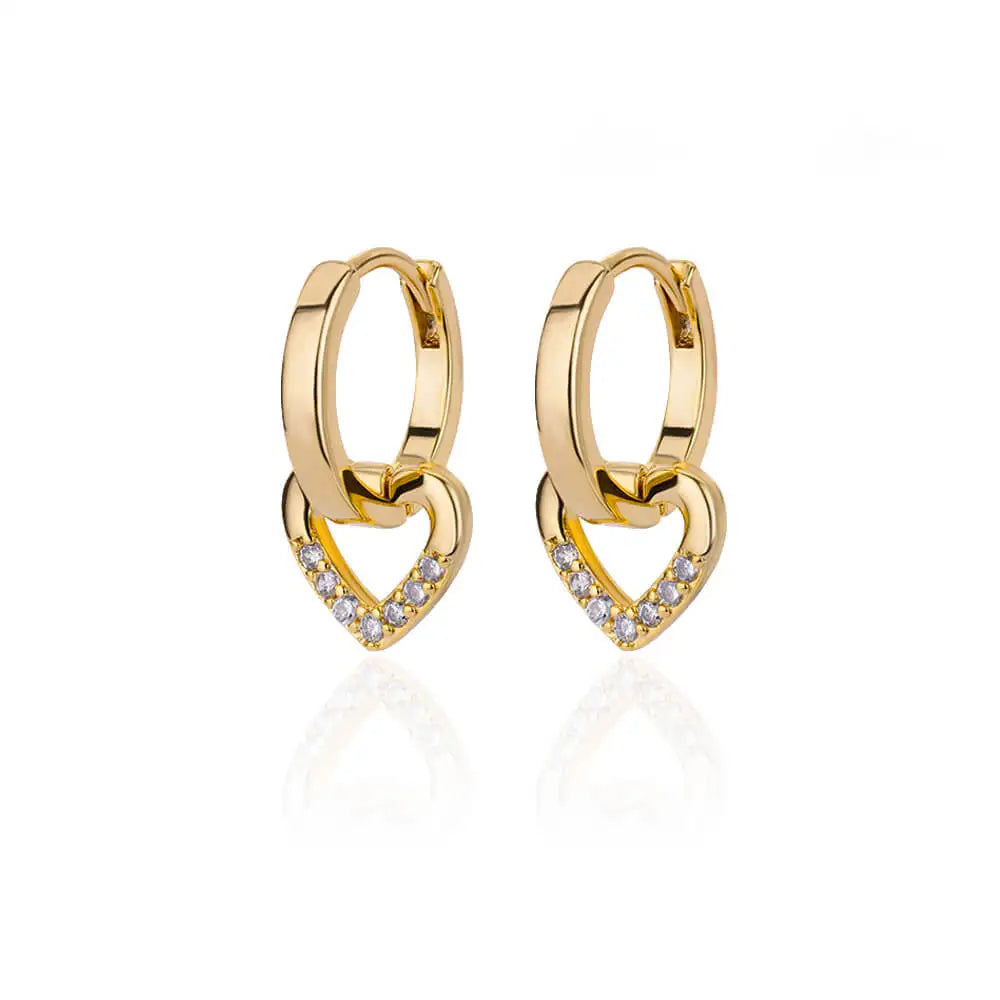 Golden Spark Zircon Heart Earrings