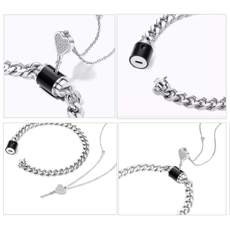 Bound Together Heart & Key Couple Bracelet Set