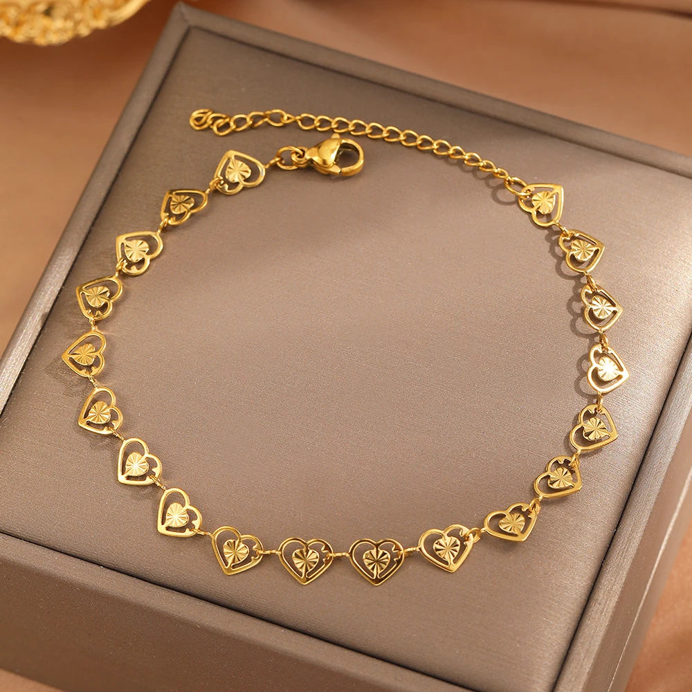 Stainless Steel Golden Skeleton Heart Bracelet