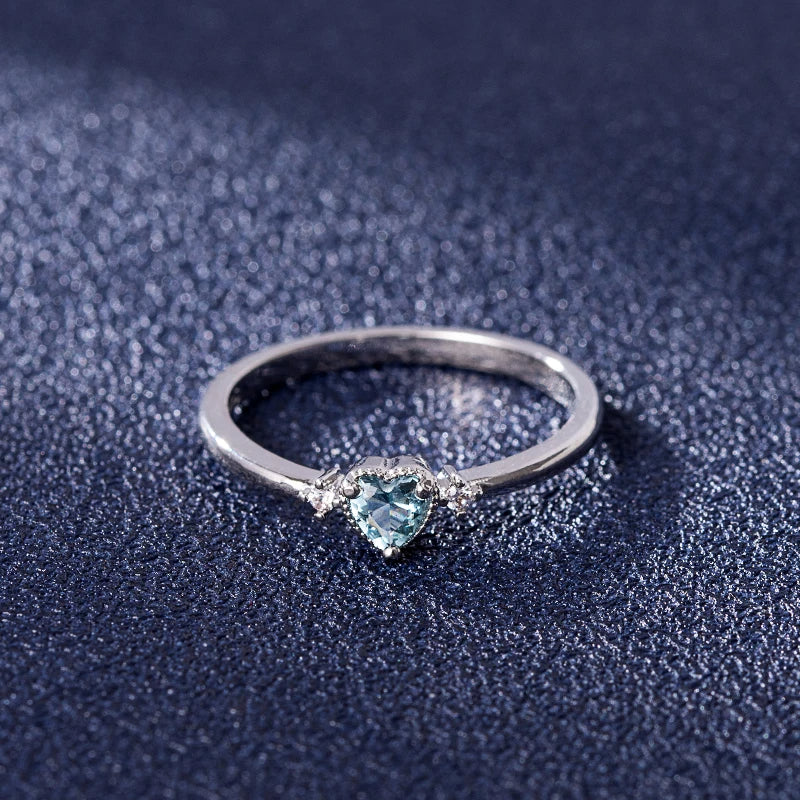 925 Silver Crystal Blue Heart Ring