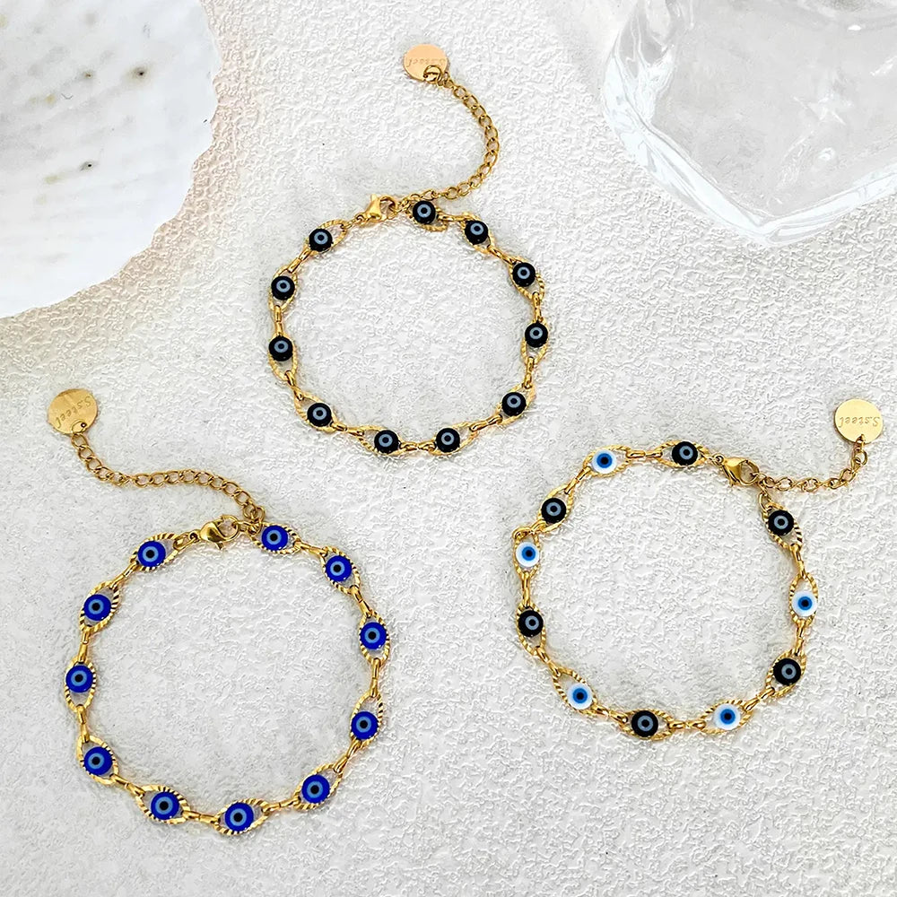 Turkish Evil Eye Gold Chain Bracelet
