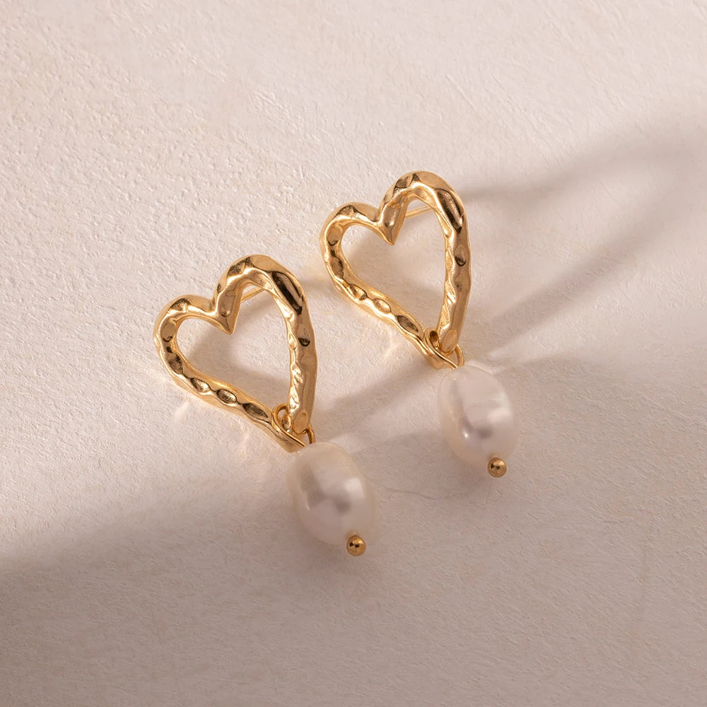 Romantic Pearl Drop Heart Earrings