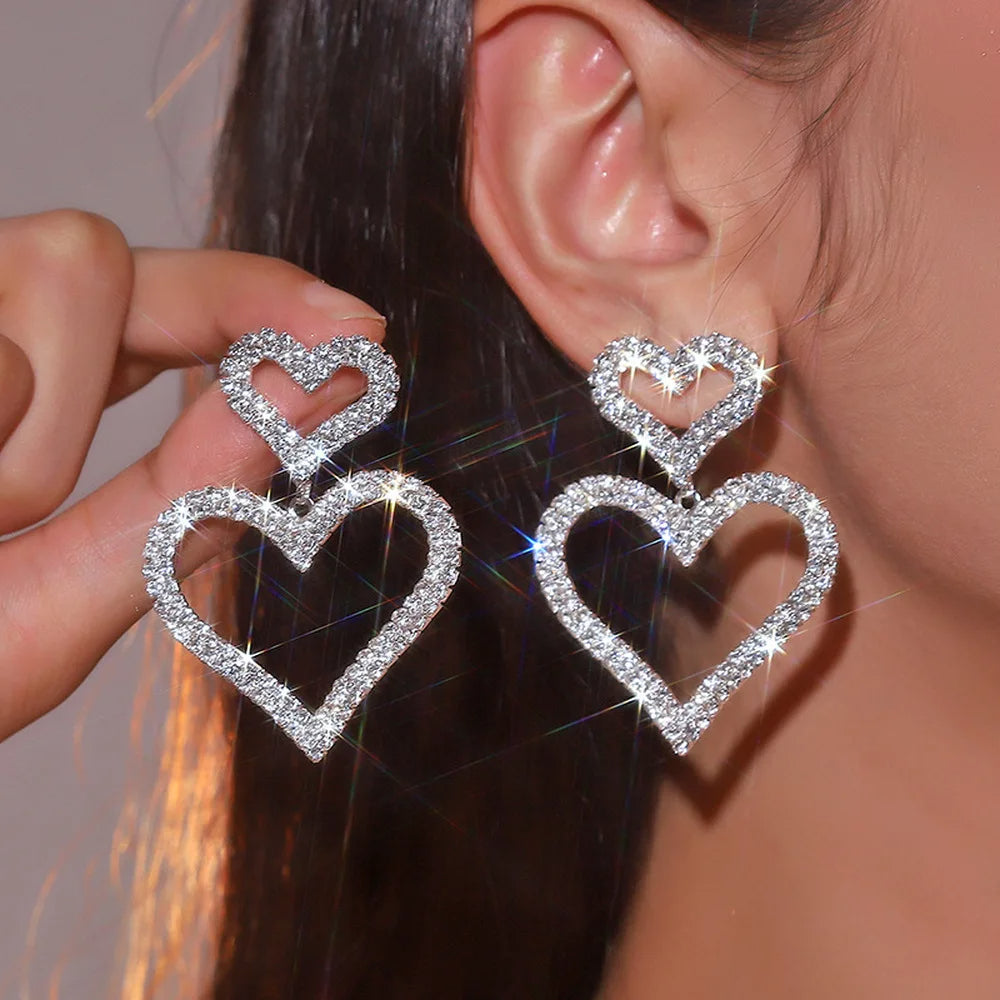 Silver Glow Double Heart Earrings