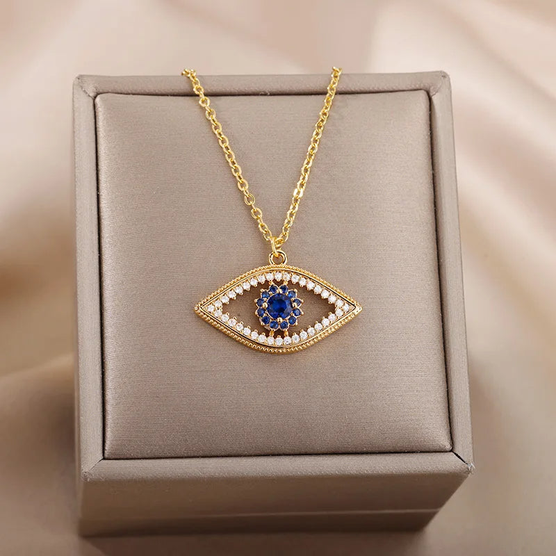 Golden Halo Zircon Evil Eye Necklace