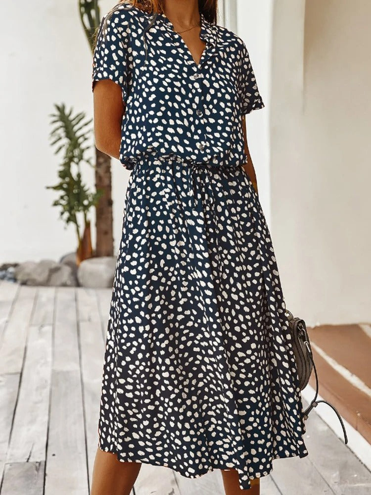 Women's Midi Printed Dress with Short Sleeves