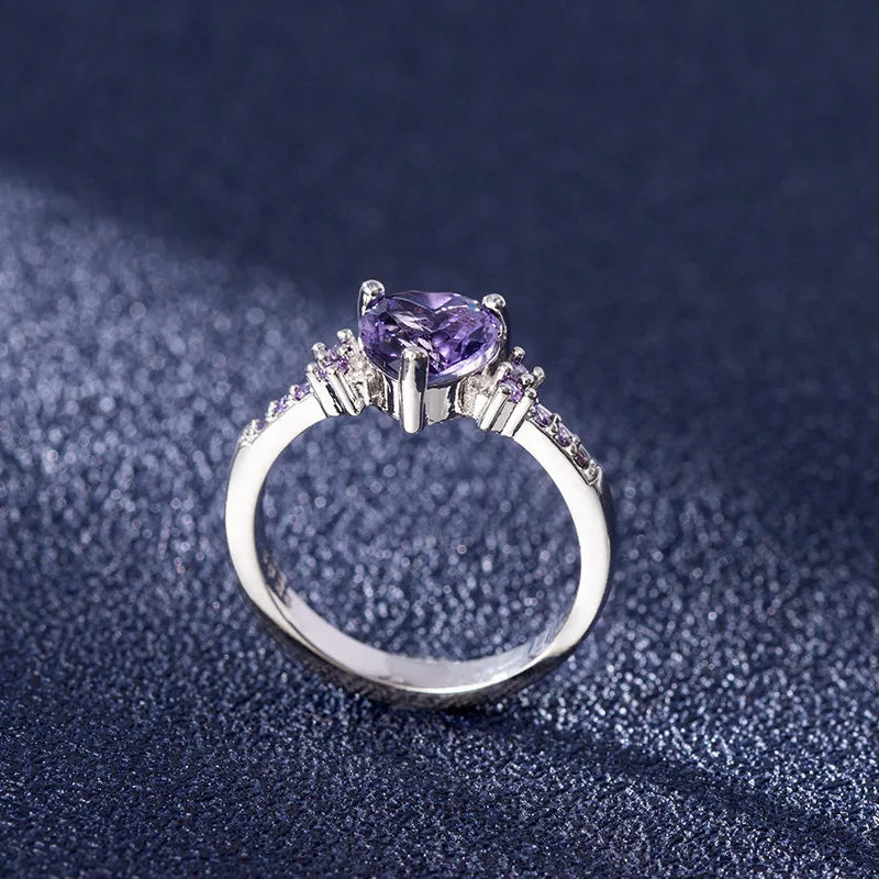 925 Silver Royal Violet Heart Ring