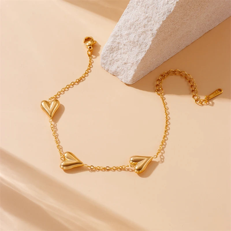 Golden Vintage Stainless Steel Heart Bracelet