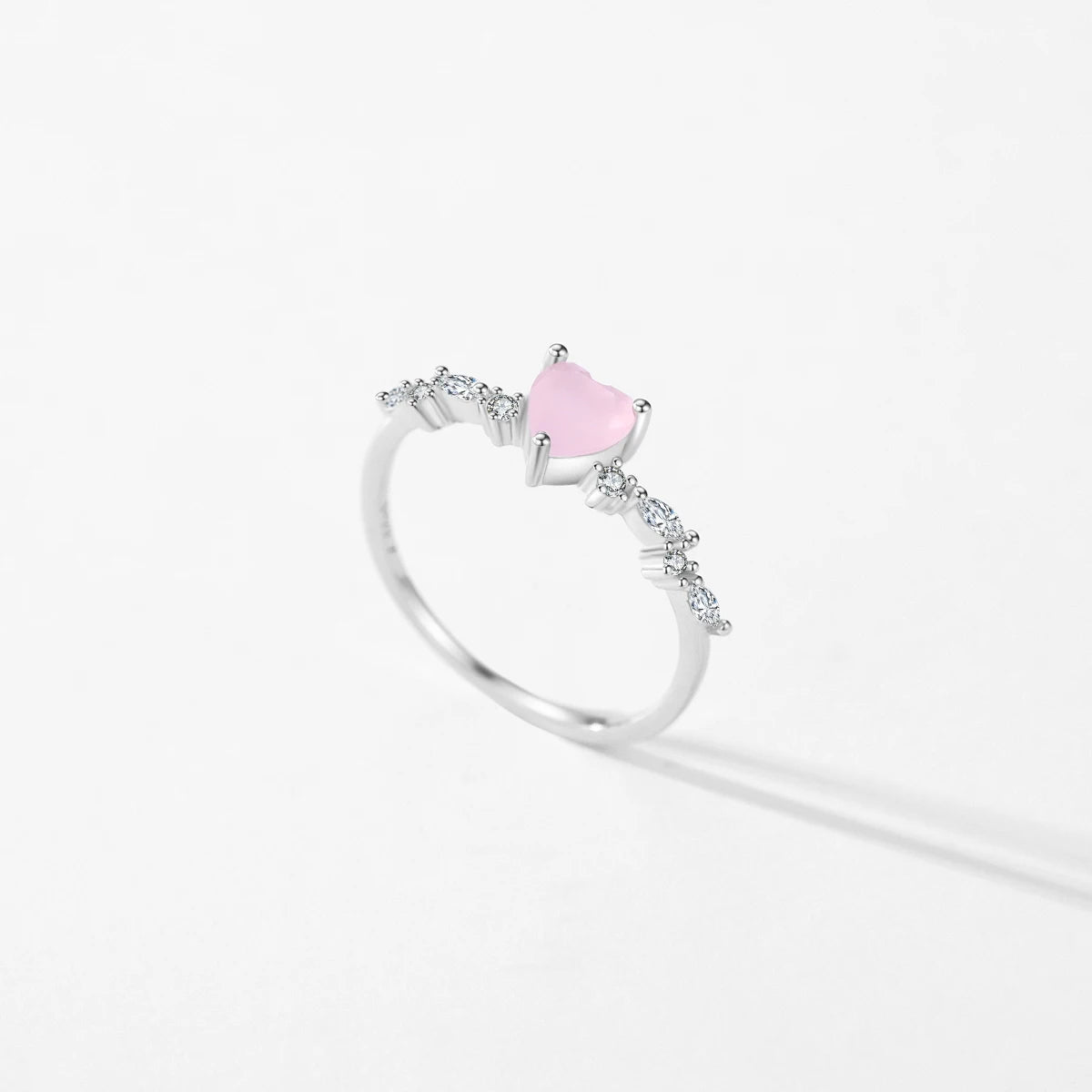 Sterling Silver Pink Crystal Heart Rings