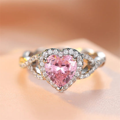 Pink Zircon Embrace Heart Ring