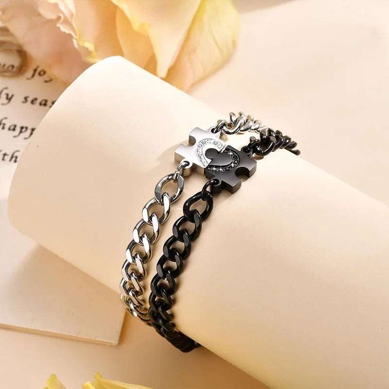 Interlocking Hearts Puzzle Couple Bracelets